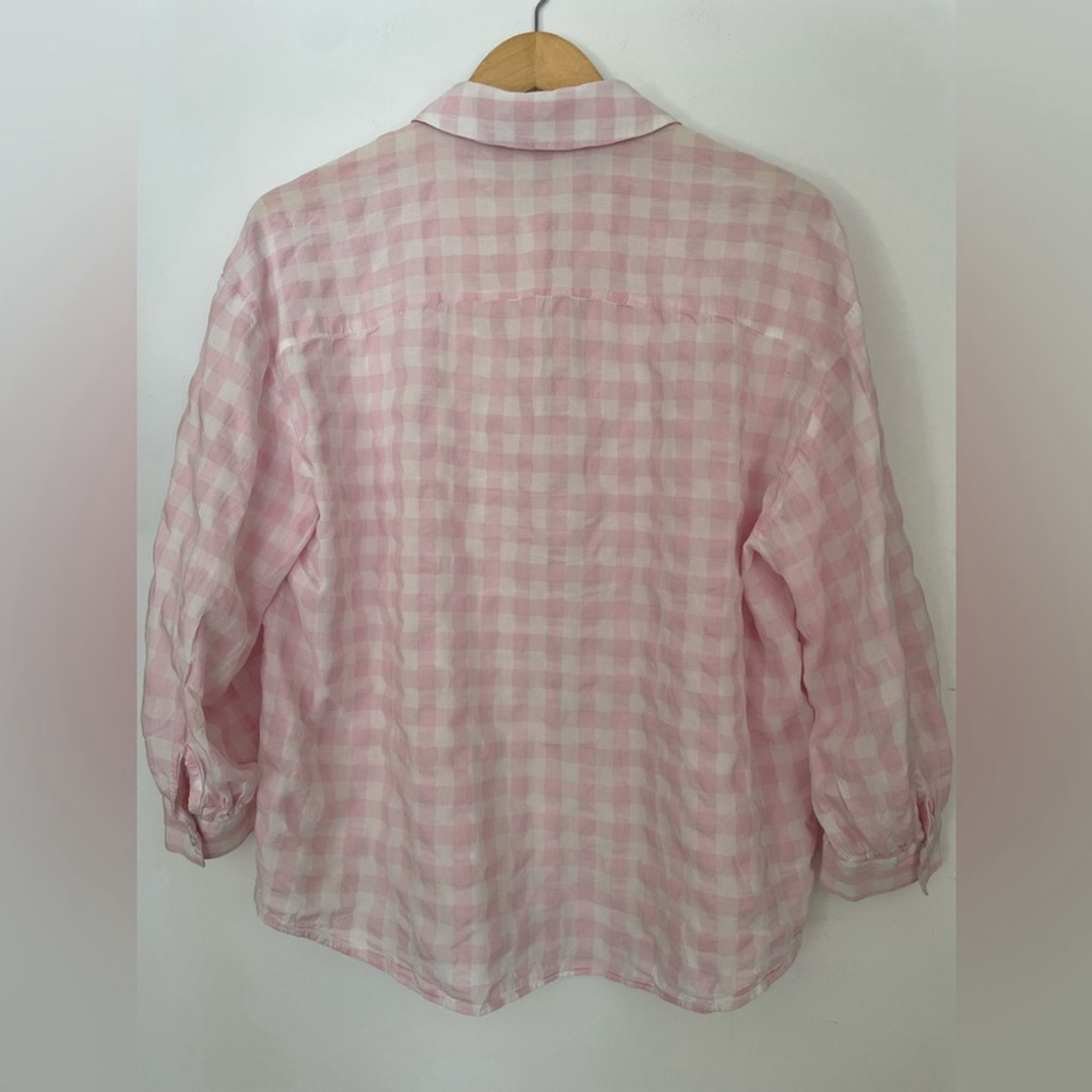 ZARA Pink & White Gingham Oversized Shirt xs Coastal Preppy Summer Button Down - Picture 4 of 6